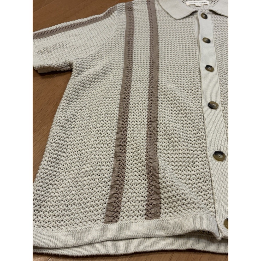 Lucky Brand Striped Crochet Cardigan Sweater Collared Button Short Sleeve Beach - Picture 6 of 16